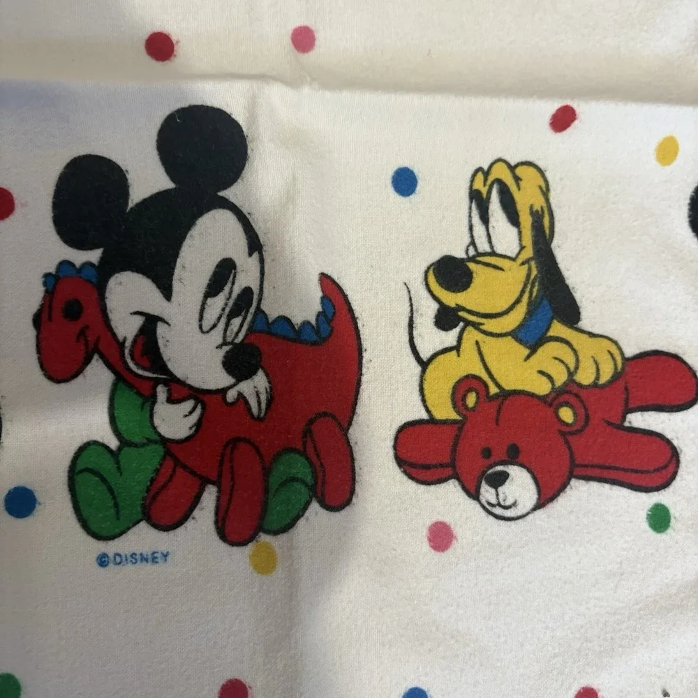 Vtg Disney Baby Receiving Blanket Mickey Minnie Donald Pluto Flannel Polka Dots